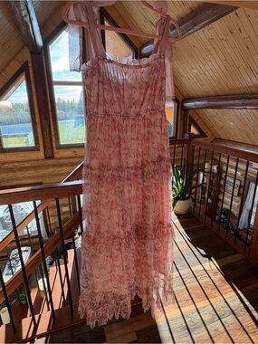 mine Pink Floral Ruffle Tiered Maxi Dress with Tie Straps